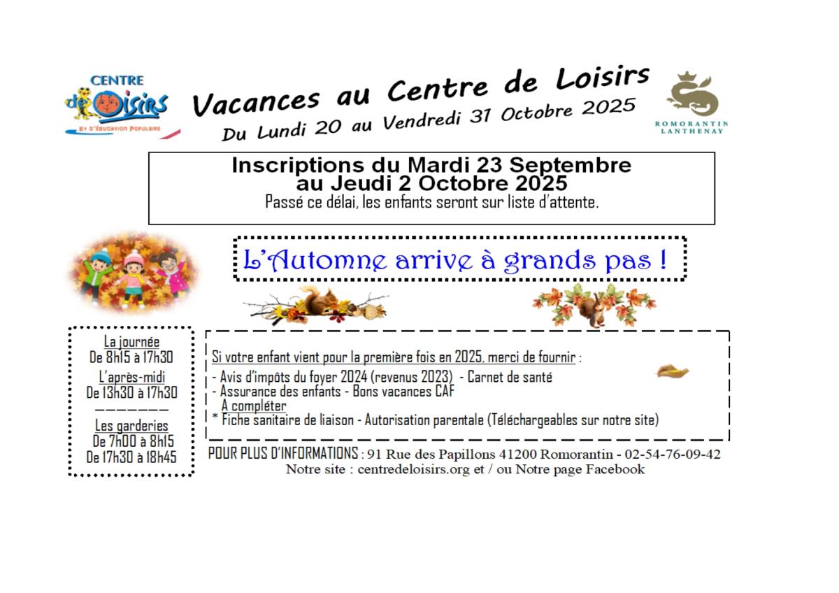 Inscriptions au Centre de Loisirs